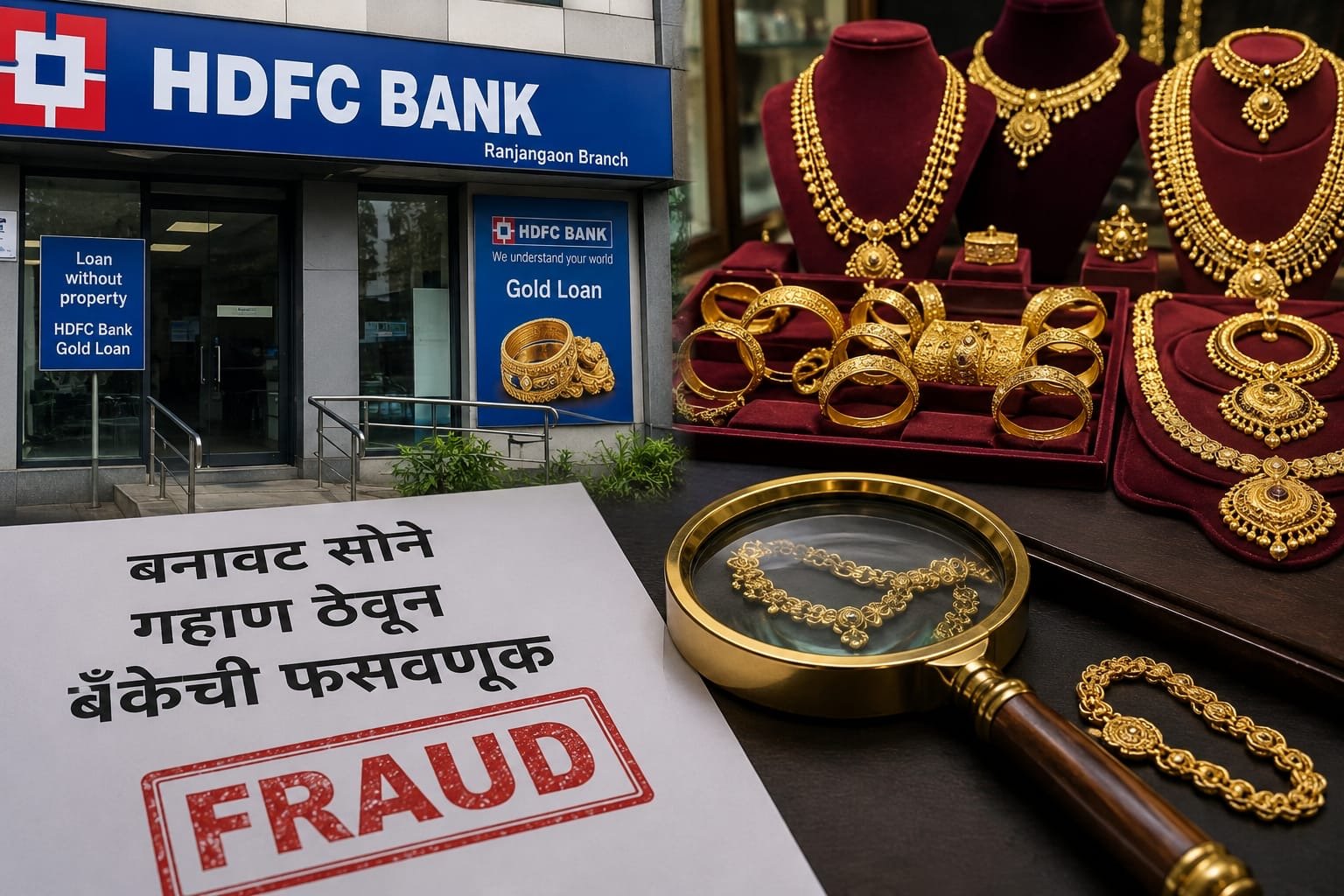 रांजणगावात बनावट सोन्यावर गोल्ड लोन,एचडीएफसी बँकेची पावणे 18 लाखांची फसवणूक, 12 जणांविरोधात गुन्हा दाखल