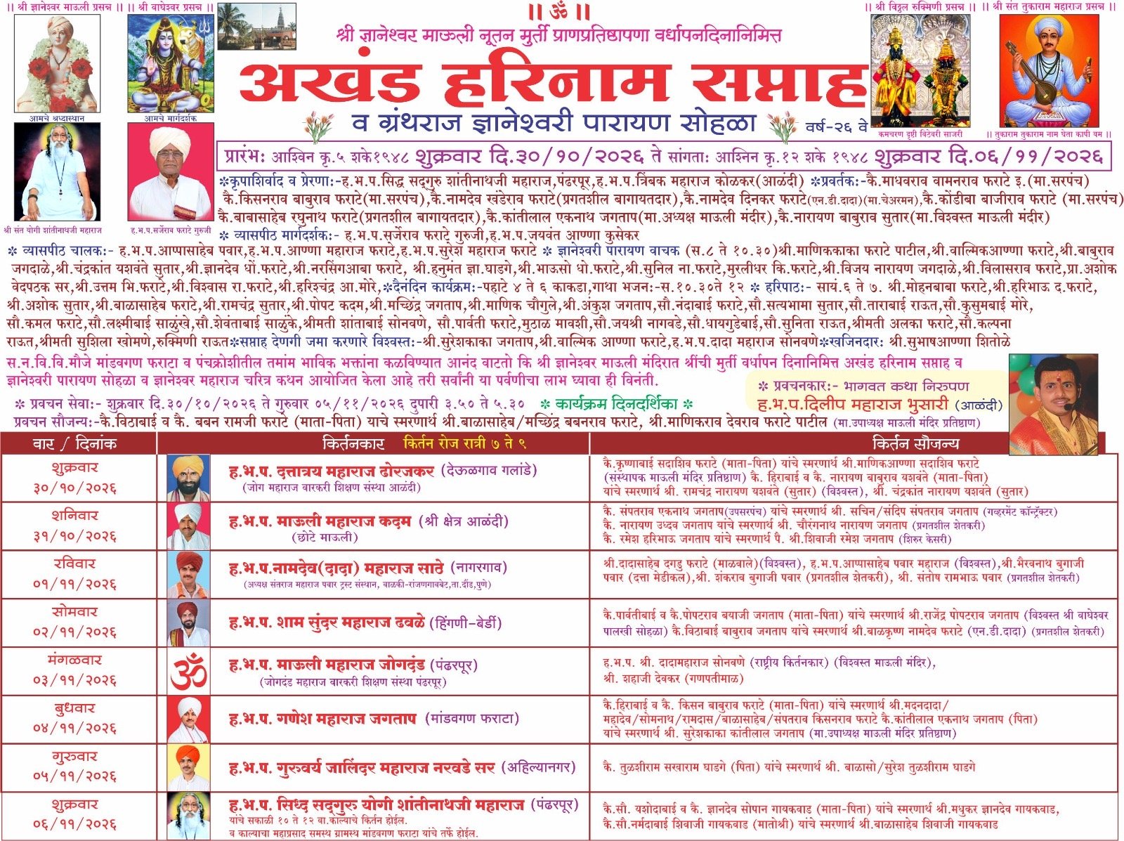 मांडवगण फराटा येथील माऊली मंदिरात अखंड हरिनाम सप्ताहाचे आयोजन  हरिनामाच्या गजराने माऊली मंदिर परिसर दुमदुमणार; भाविकांमध्ये उत्साहाचे वातावरण